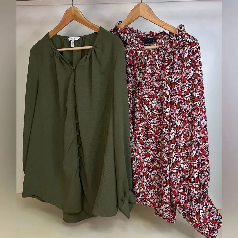 Floral and Olive Women's 1x flowy lightweight tops